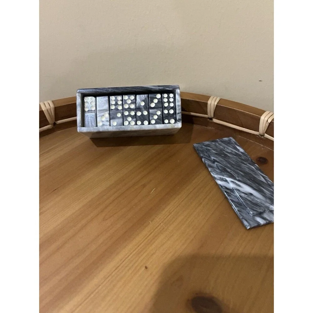 VTG Grey Marble DOMINOES SET w Case Box Complete 28 Dominos